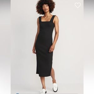 NWT. Fitted sleeveless rib-knit midi dress. Black. Size medium. Slit up side.
